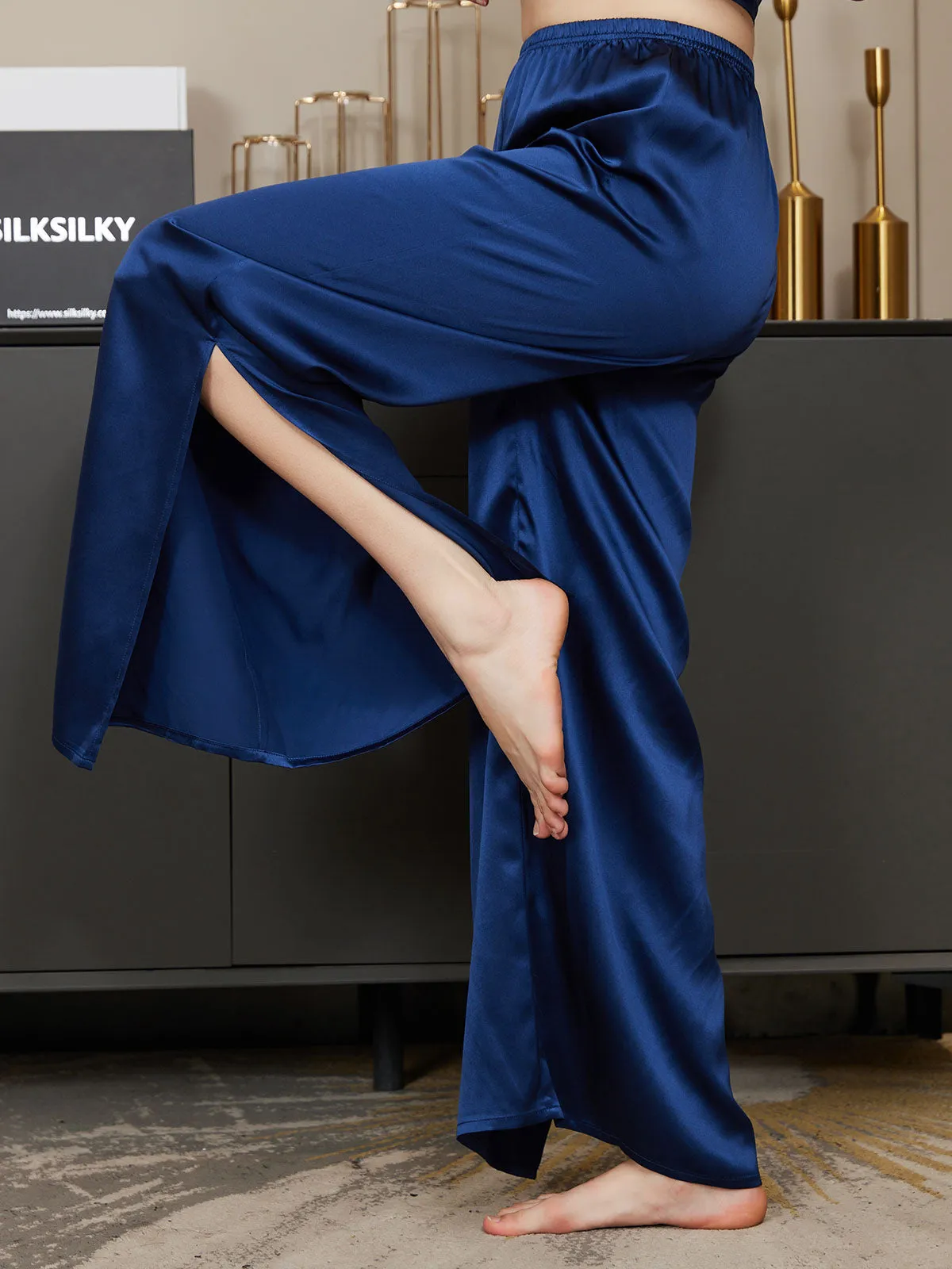 Clearance(US Warehouse) -Pure Silk Solid Color Casual Split Hem Womens Pants