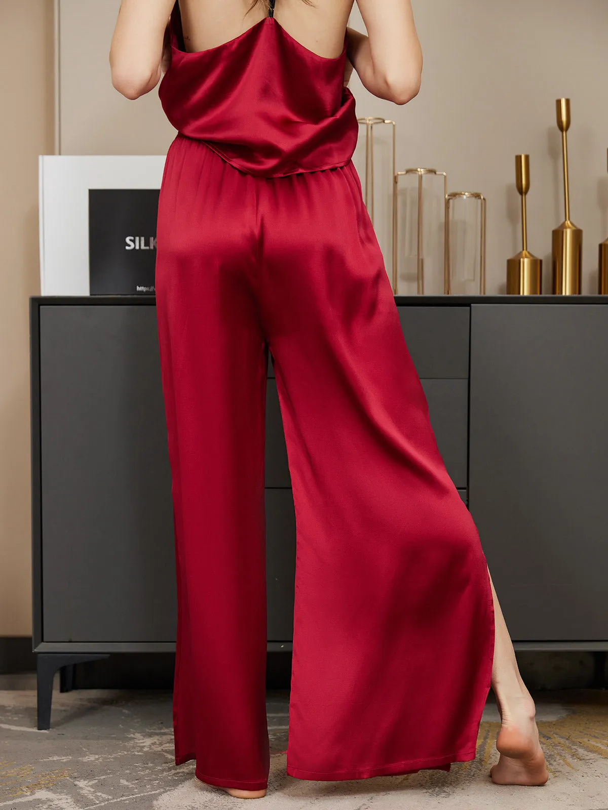 Clearance(US Warehouse) -Pure Silk Solid Color Casual Split Hem Womens Pants