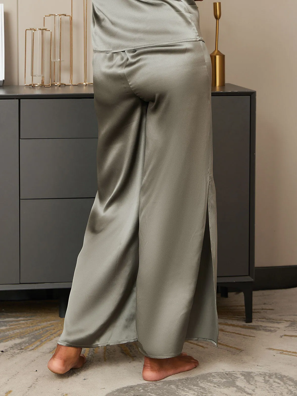Clearance(US Warehouse) -Pure Silk Solid Color Casual Split Hem Womens Pants