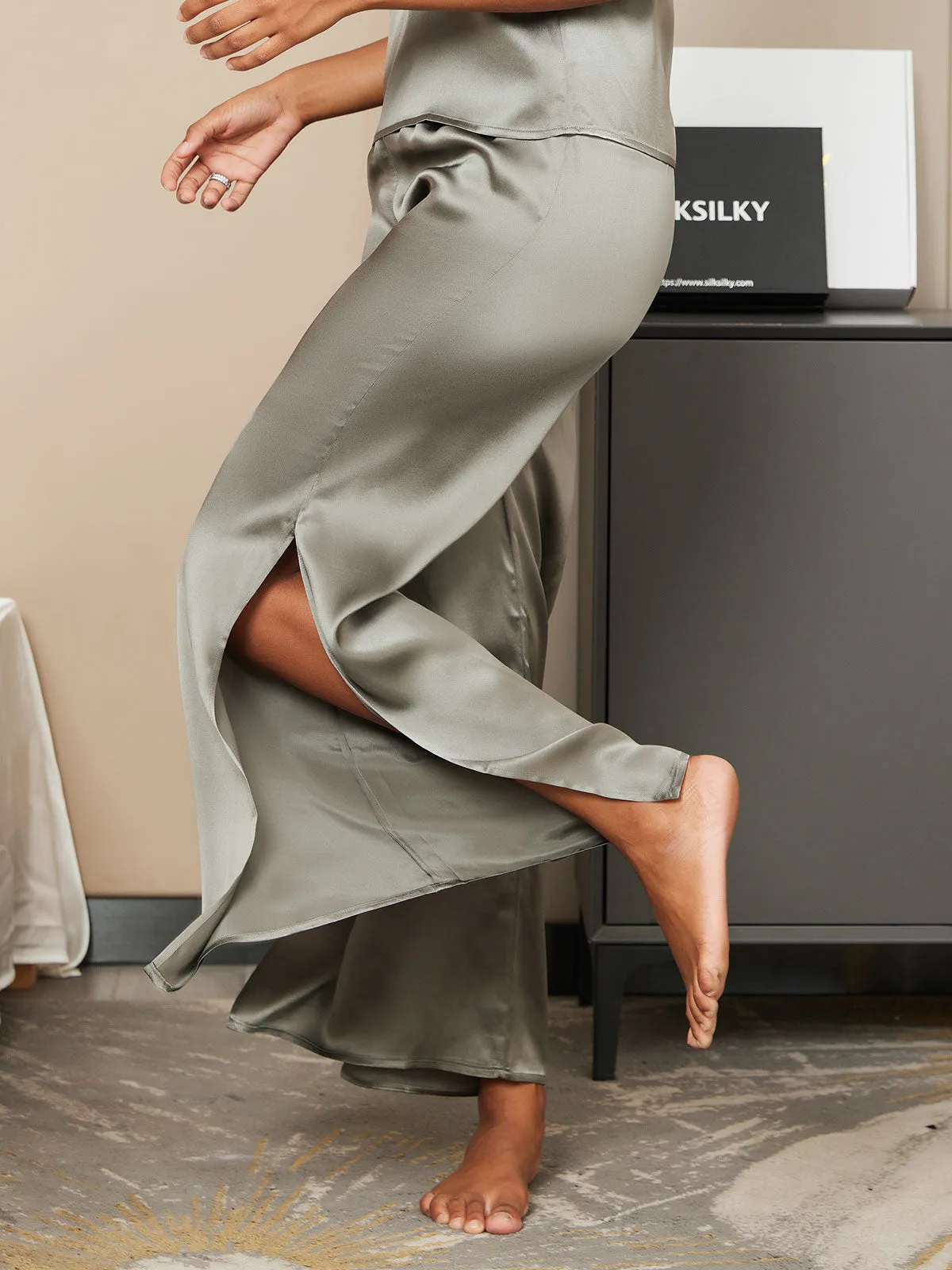 Clearance(US Warehouse) -Pure Silk Solid Color Casual Split Hem Womens Pants