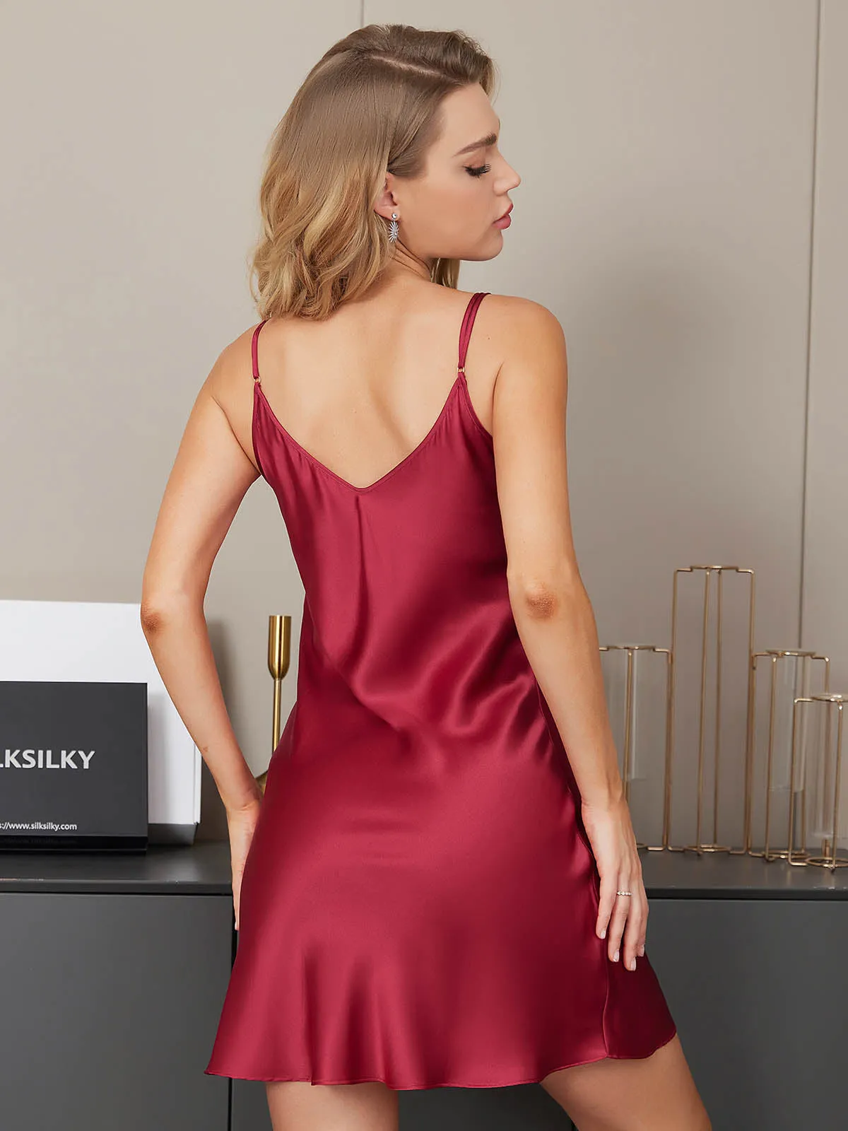 Clearance(US Warehouse) -Pure Silk Spaghetti Strap Lace Trimmed Nightgown