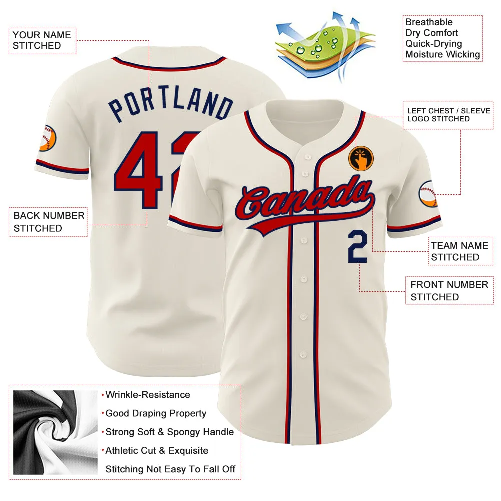 Custom Cream Red-Navy Authentic Baseball Jersey