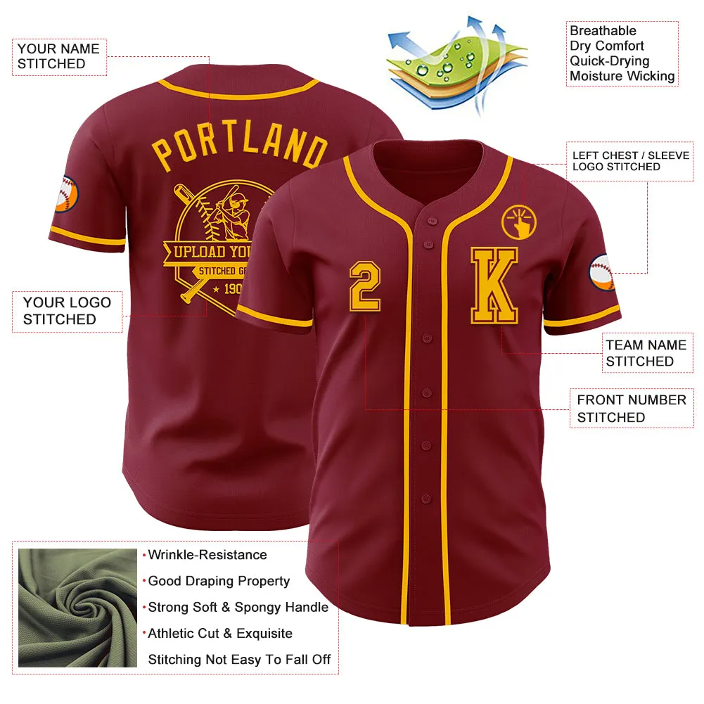 Custom Crimsom Gold Authentic Baseball Jersey