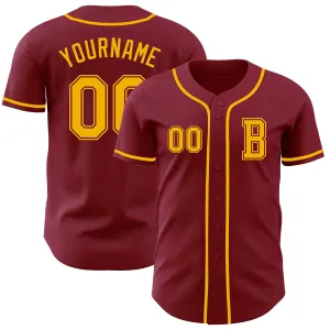 Custom Crimsom Gold Authentic Baseball Jersey