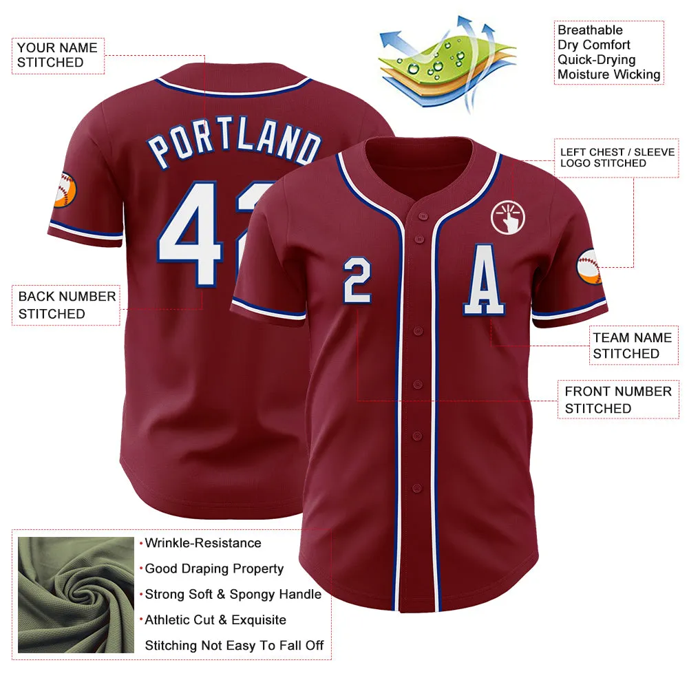 Custom Crimsom White-Royal Authentic Baseball Jersey