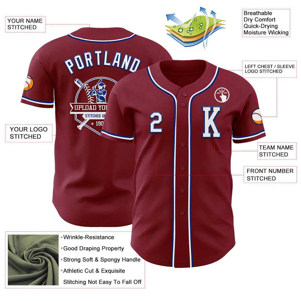 Custom Crimsom White-Royal Authentic Baseball Jersey