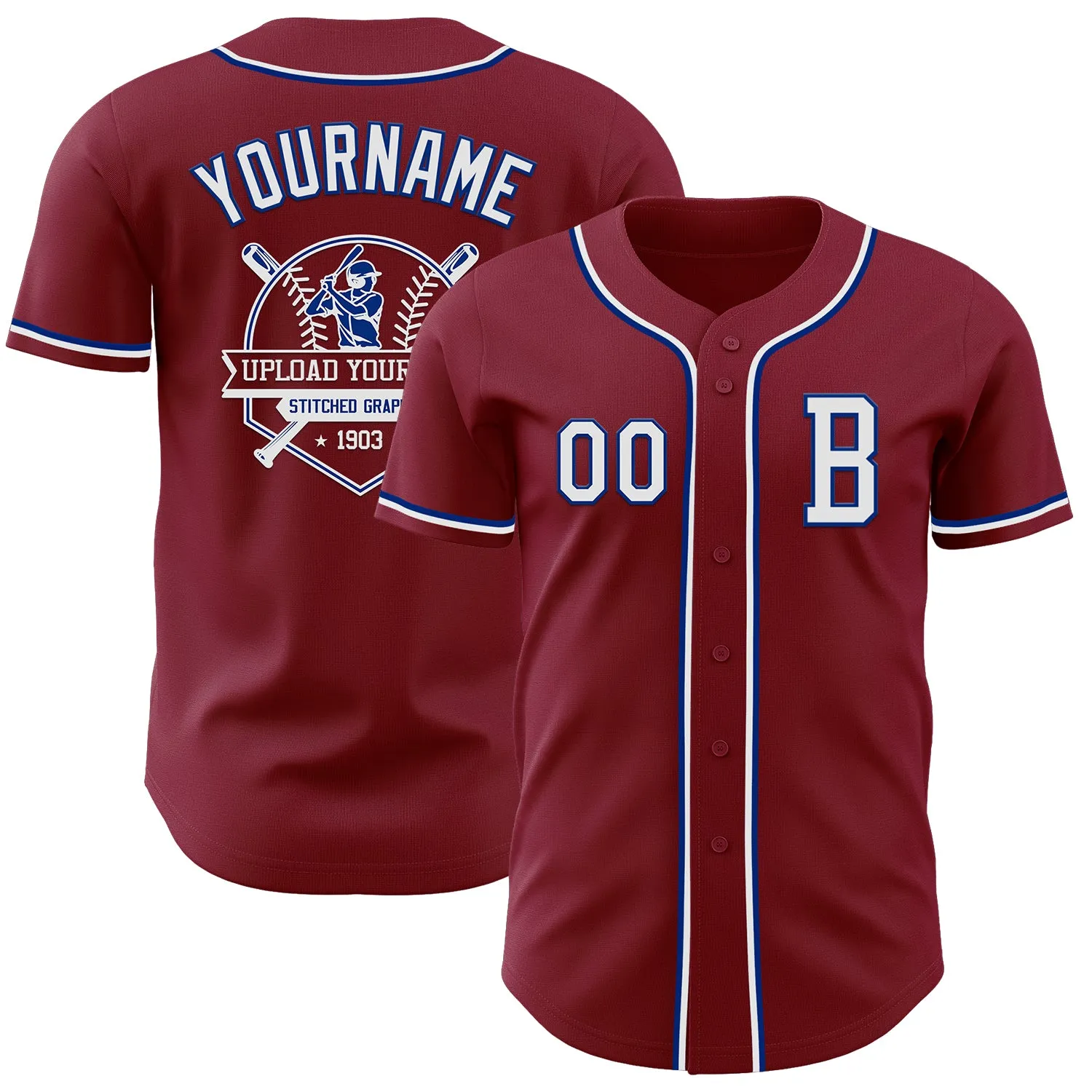Custom Crimsom White-Royal Authentic Baseball Jersey