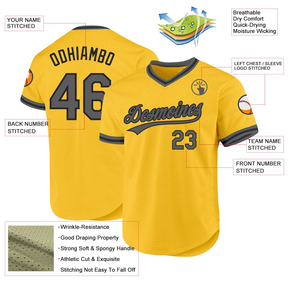 Custom Gold Steel Gray-Black Authentic Throwback Baseball Jersey