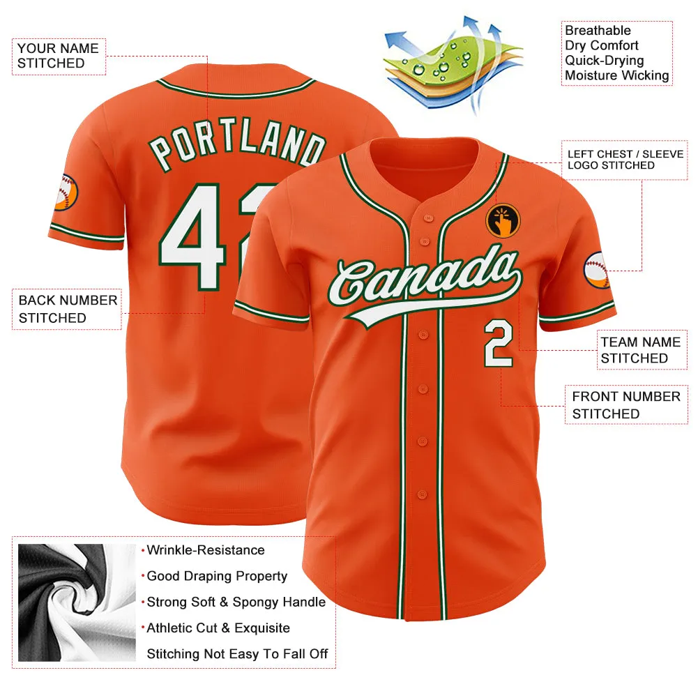 Custom Orange White-Green Authentic Baseball Jersey