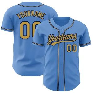 Custom Powder Blue Old Gold-Navy Authentic Baseball Jersey