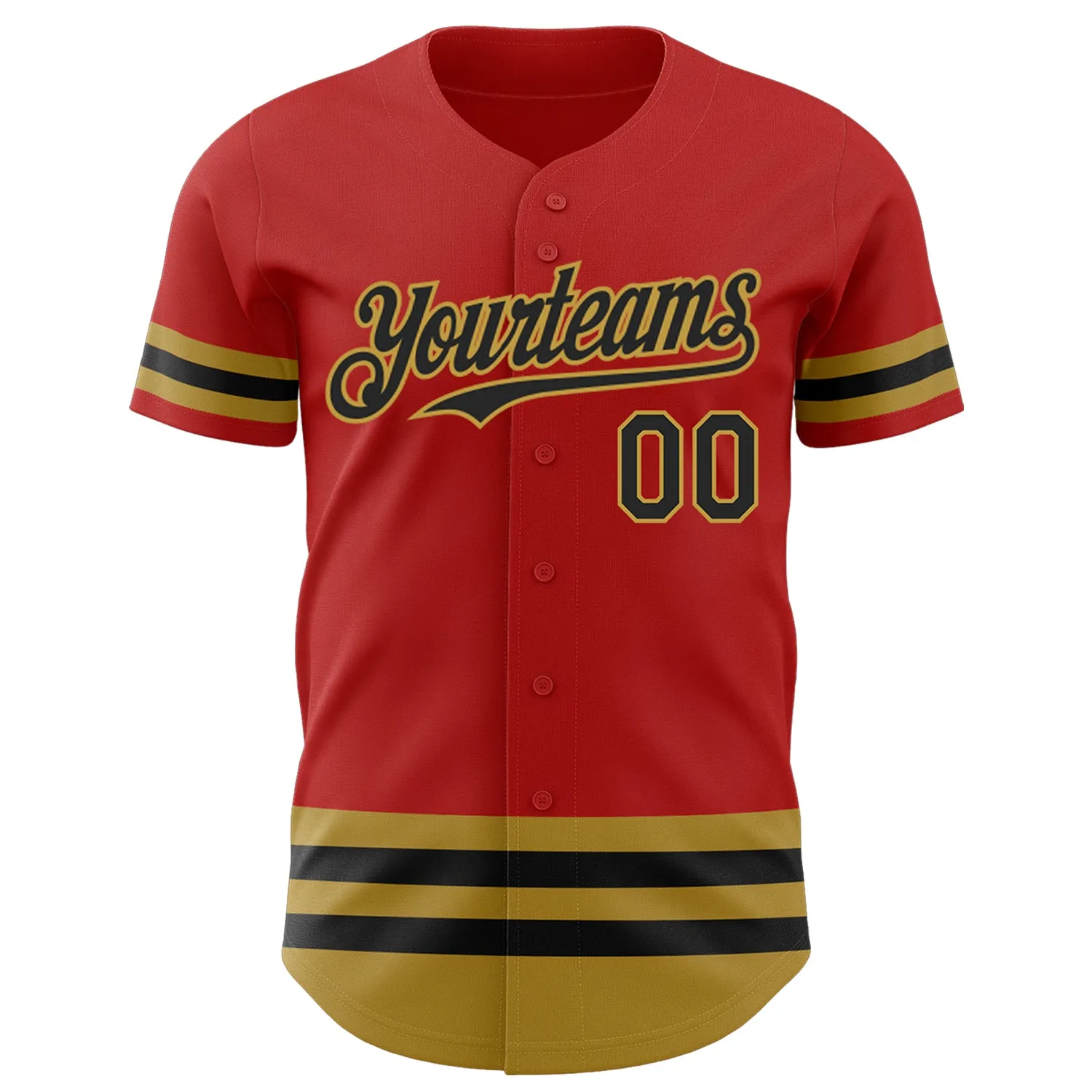 Custom Red Black-Old Gold Line Authentic Baseball Jersey