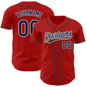 Custom Red Navy-Old Gold Authentic Baseball Jersey