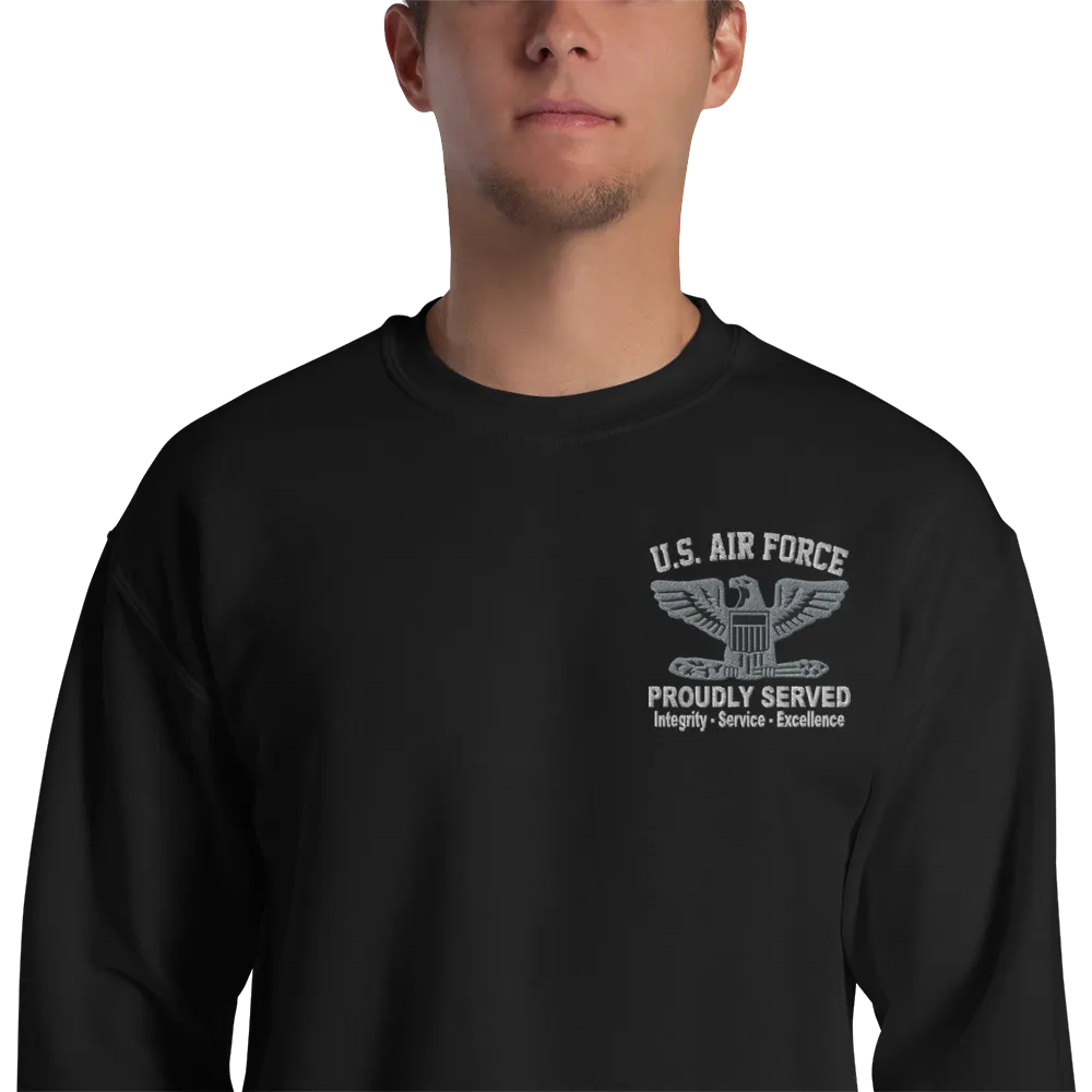 Custom US Air Force Ranks, Insignia Core Values Embroidered Unisex Sweatshirt