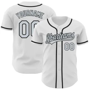 Custom White Silver-Black Authentic Baseball Jersey