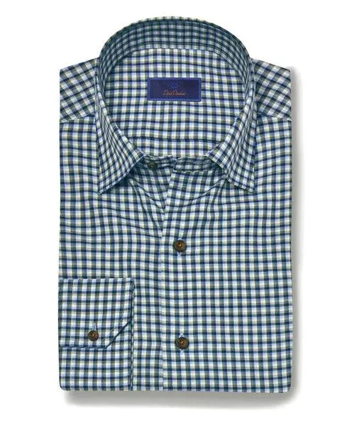 David Donahue Blue & Green Brushed Micro Check Shirt