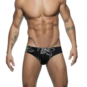 DomiGe Men's Swim Briefs White Floral Elegant Print Swim Bikini
