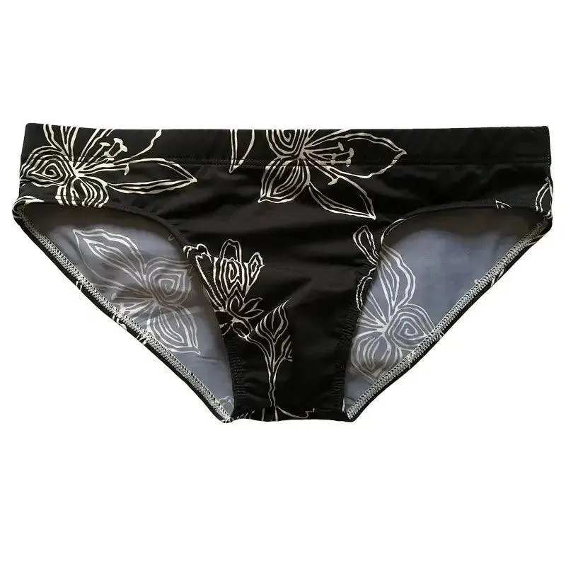 DomiGe Men's Swim Briefs White Floral Elegant Print Swim Bikini