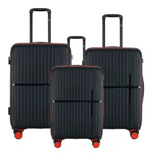 GALA 3-Piece Luggage Set – Polycarbonate Hardshell, Lightweight, 360° Dual Spinning Wheels, Combo Lock - 20", 24", 28" - Black