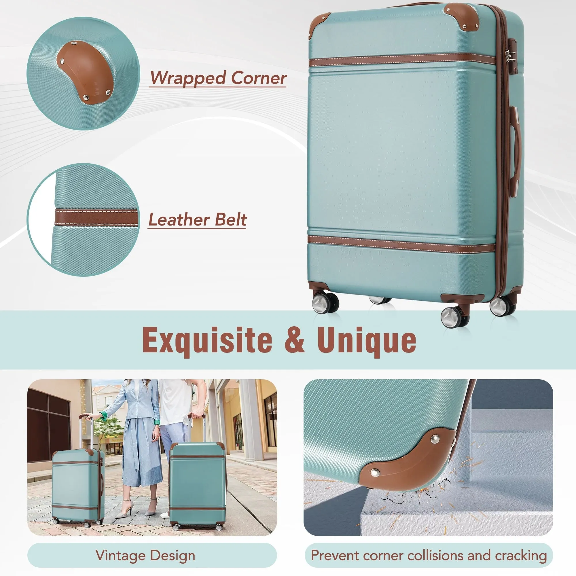 Hardshell 4 Pieces Luggage Sets with Cosmetic and TSA Lock, Lightweight Expandable Suitcase (20"/24"/28")