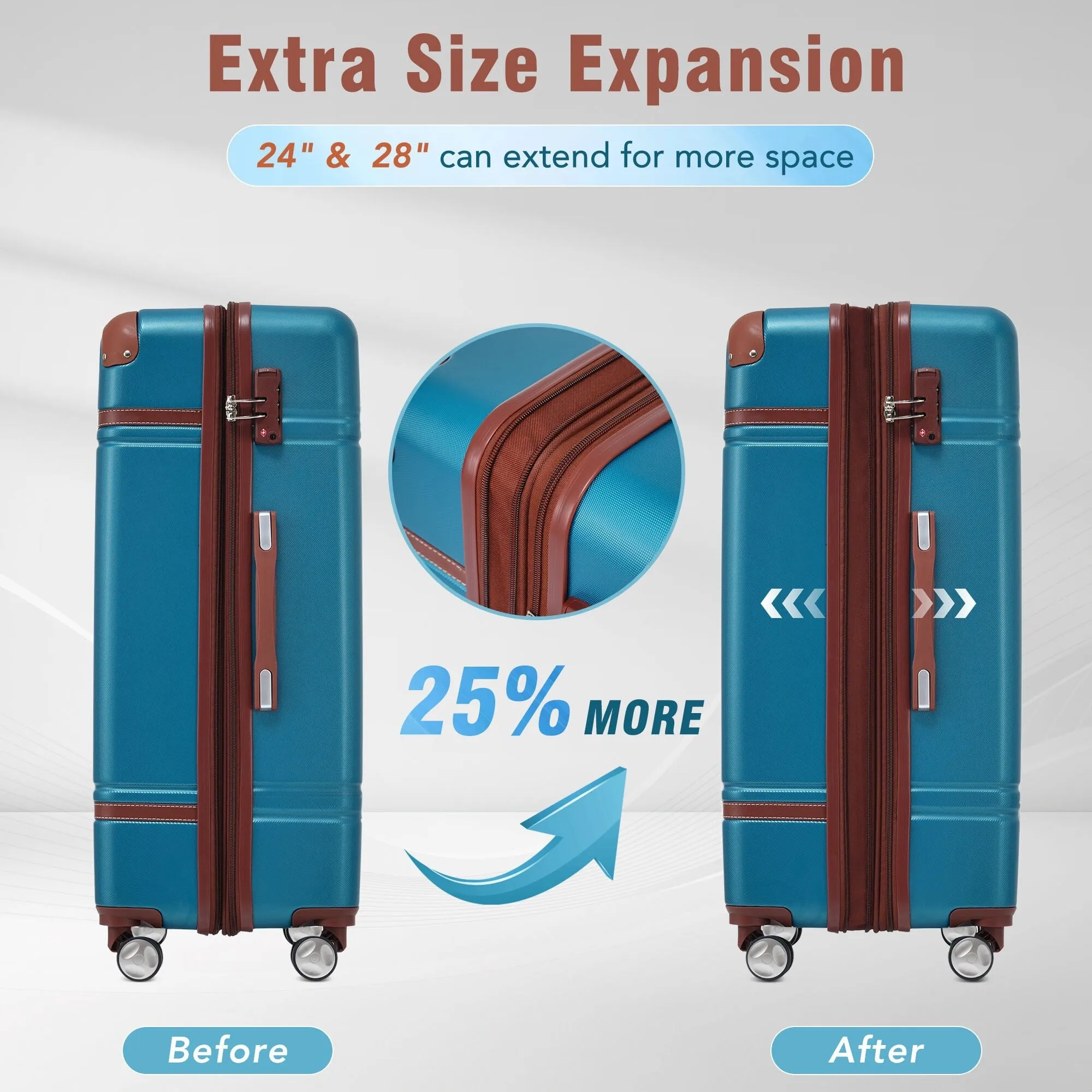 Hardshell 4 Pieces Luggage Sets with Cosmetic and TSA Lock, Lightweight Expandable Suitcase (20"/24"/28")