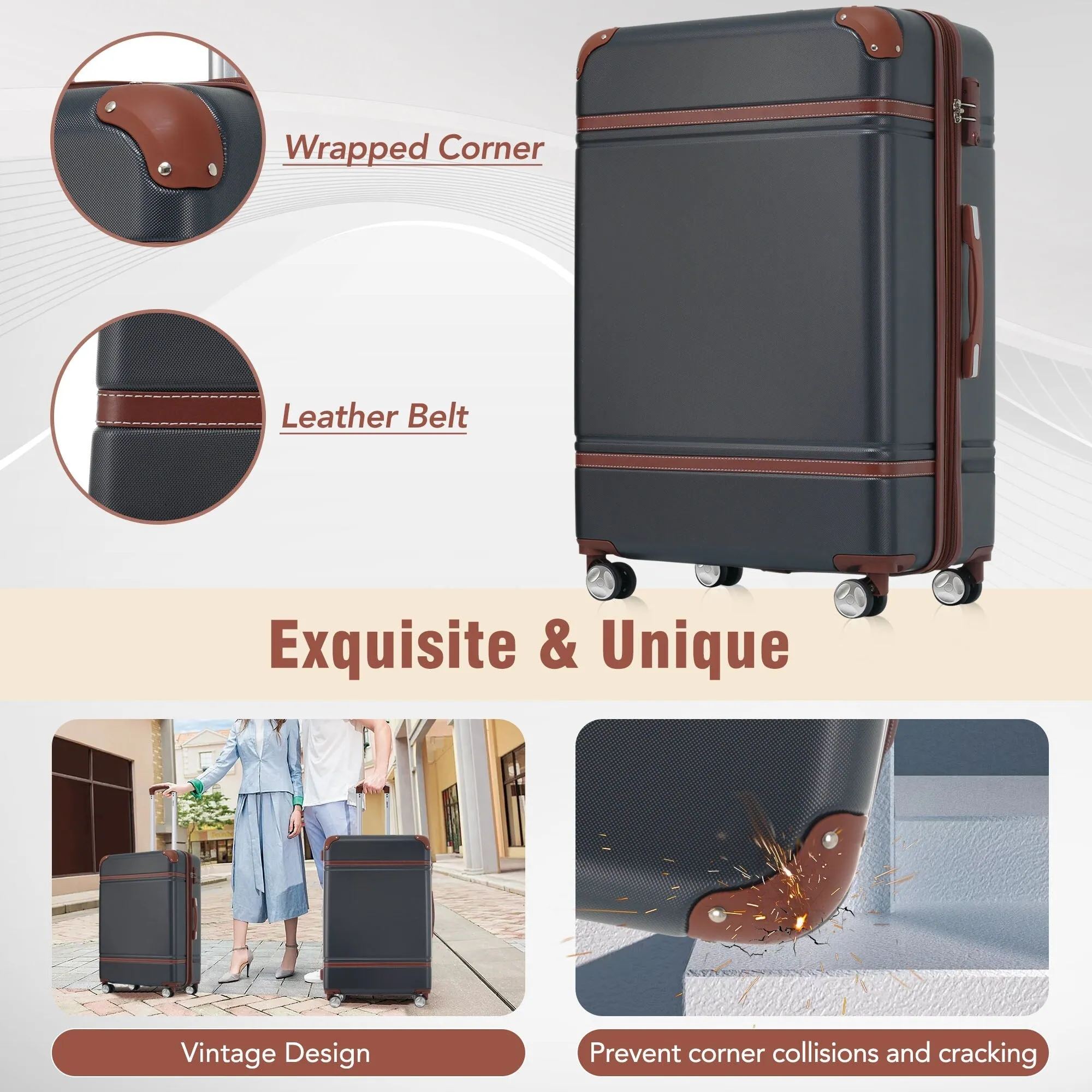 Hardshell 4 Pieces Luggage Sets with Cosmetic and TSA Lock, Lightweight Expandable Suitcase (20"/24"/28")