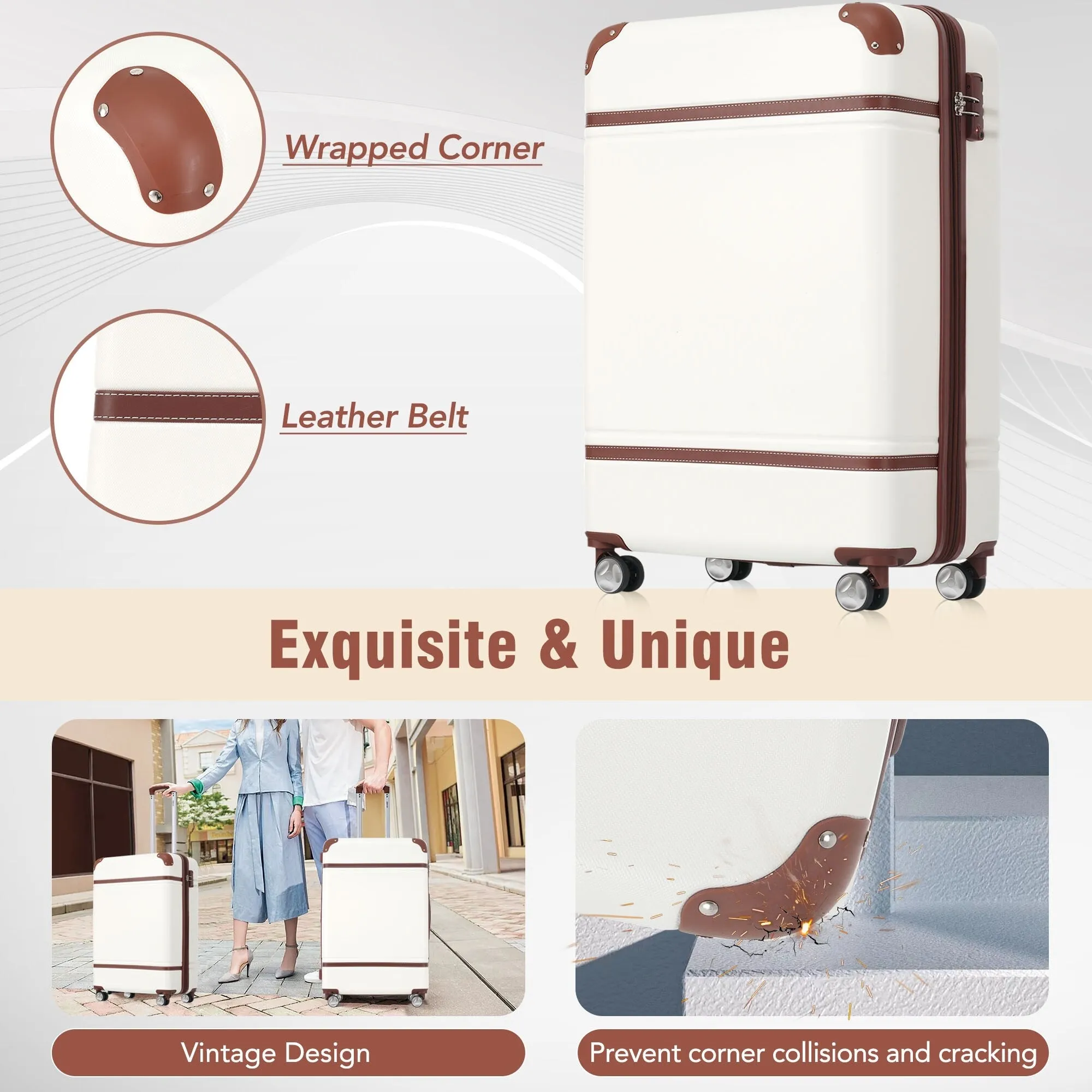Hardshell 4 Pieces Luggage Sets with Cosmetic and TSA Lock, Lightweight Expandable Suitcase (20"/24"/28")