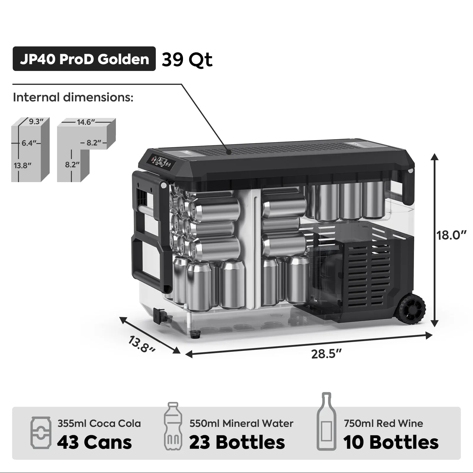 JP Pro Series 39/51QT Dual Zone Wheeled Car Fridge With Cover-Golden | ICECO