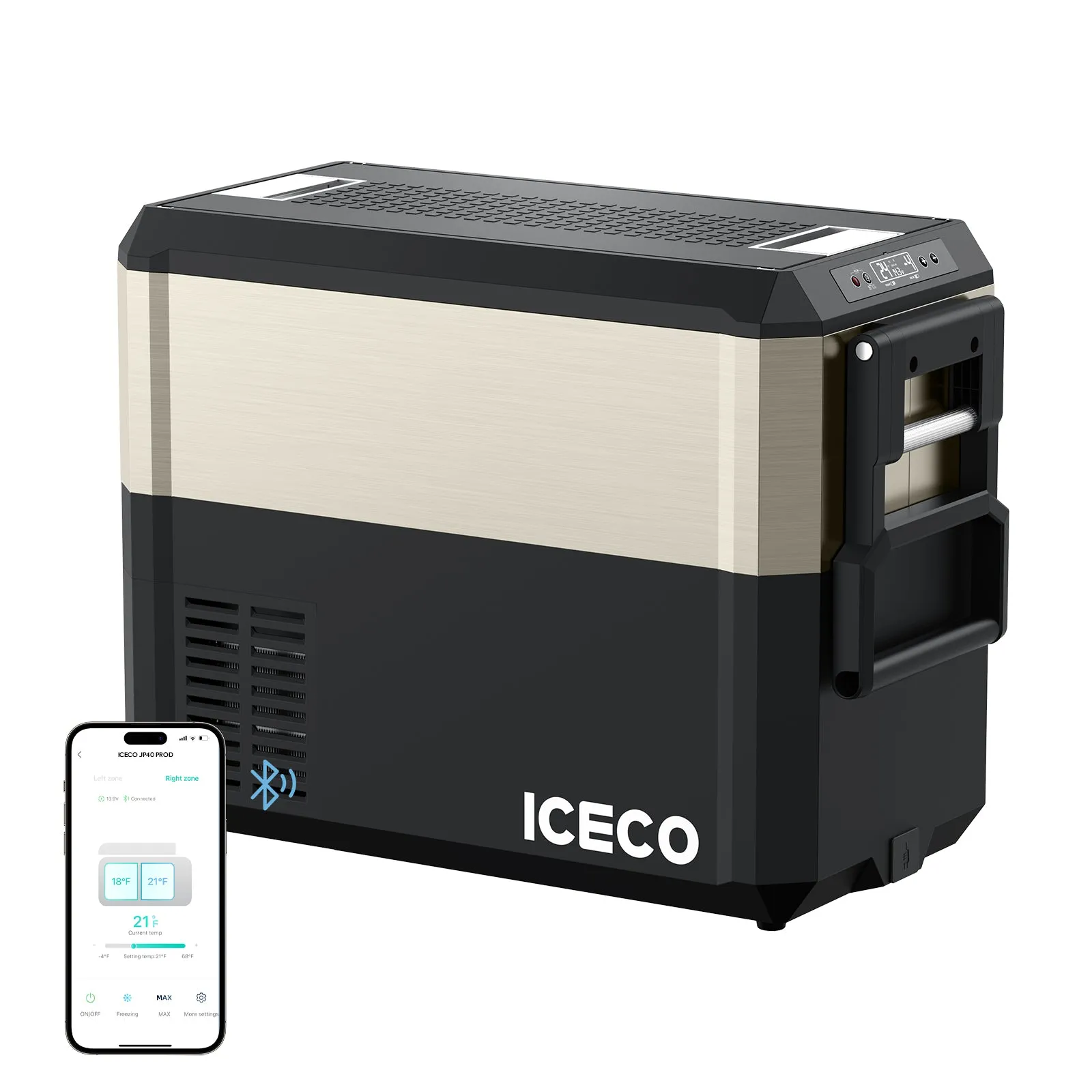 JP Pro Series 39/51QT Dual Zone Wheeled Car Fridge With Cover-Golden | ICECO