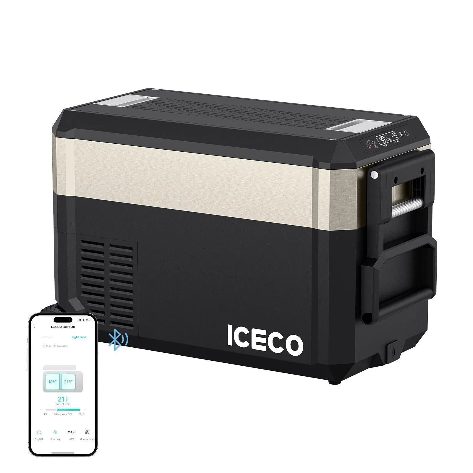JP Pro Series 39/51QT Dual Zone Wheeled Car Fridge With Cover-Golden | ICECO