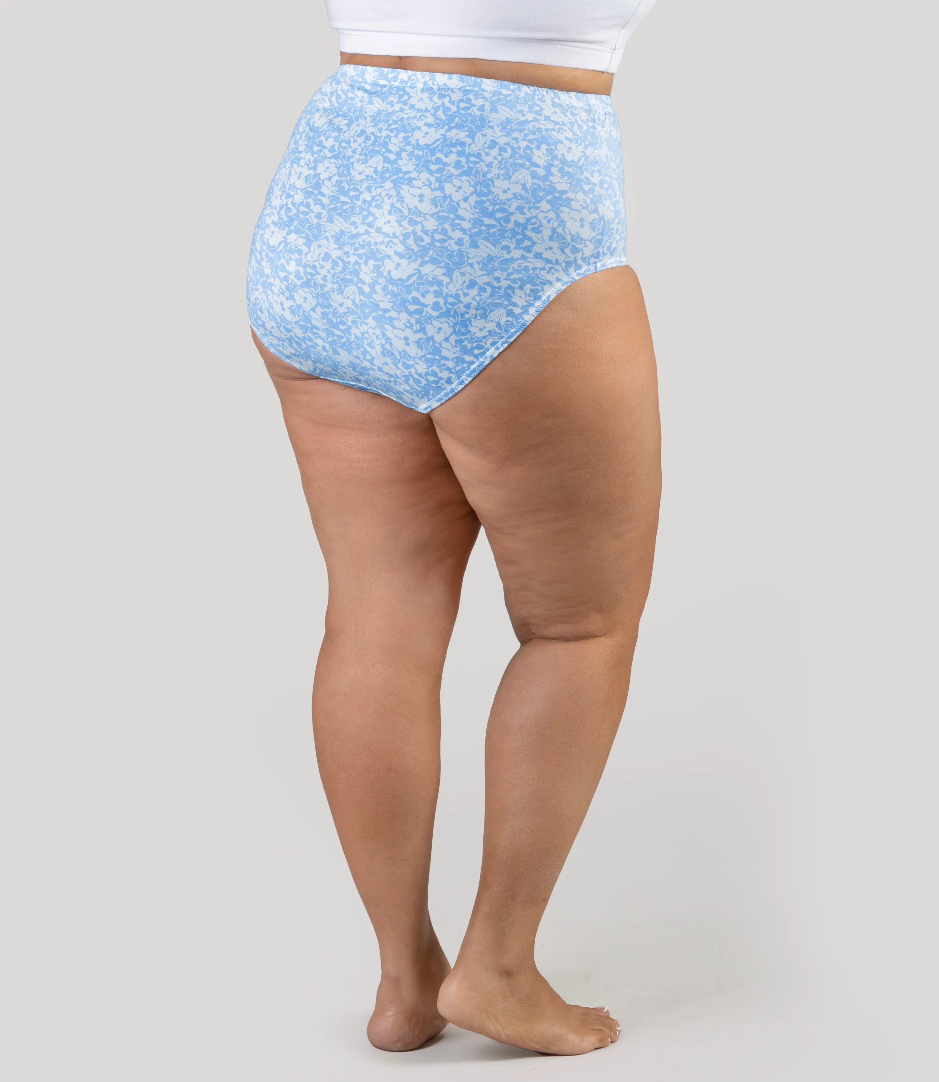 Junowear Cotton Stretch High Waist Brief Blue Blossoms Print
