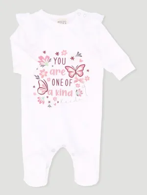Keedo Baby Girls Frilled Cotton Lycra Sleepsuit with Placement Print