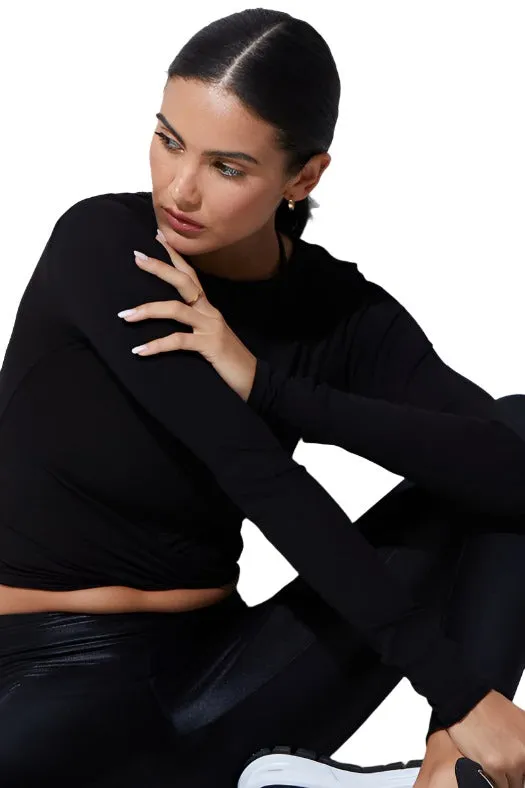 Noli Wrap Top Rib Black