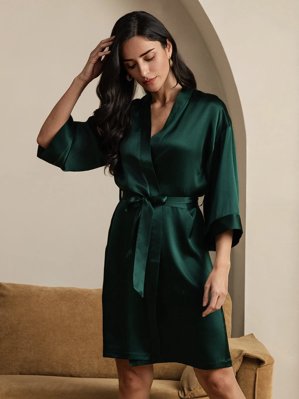 Pure Silk Belted Wrap Womens Robe