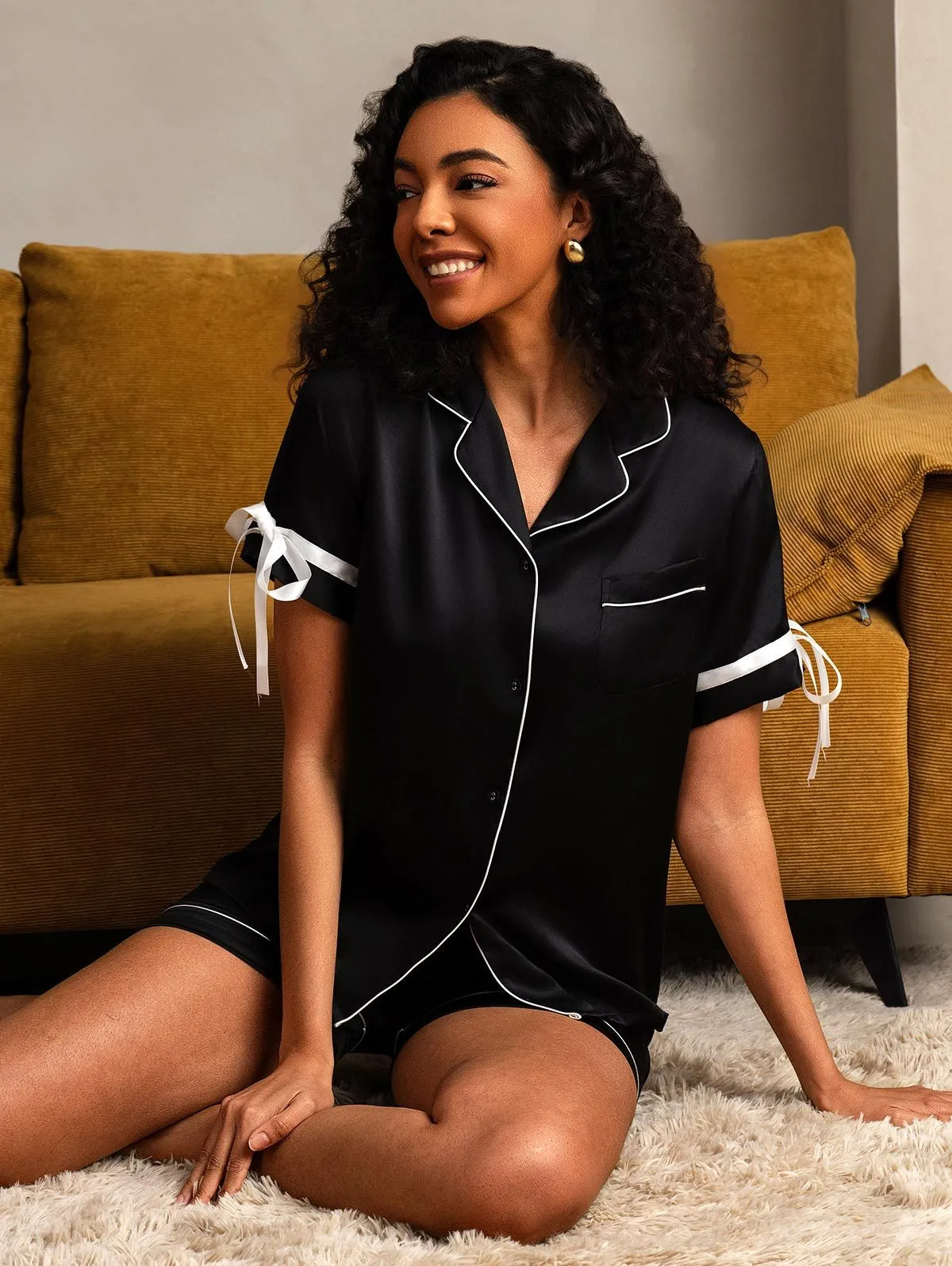 Pure Silk Short-Sleeved Shorts Pajama Set
