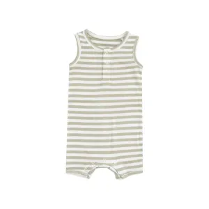 Ribbed Modal Sleeveless Shortie Romper - Stripe Sage
