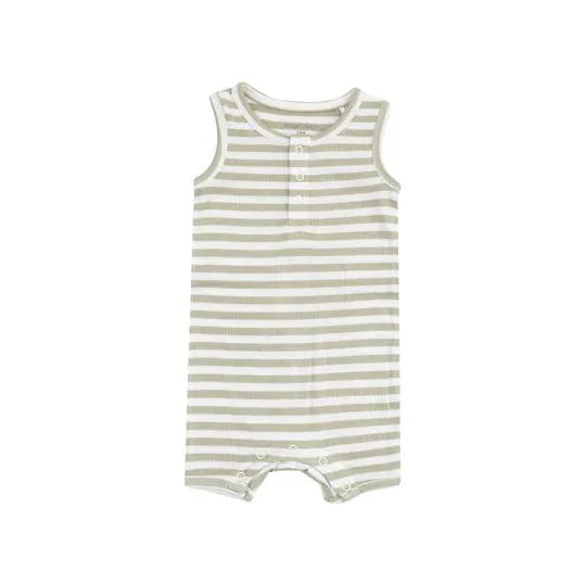 Ribbed Modal Sleeveless Shortie Romper - Stripe Sage