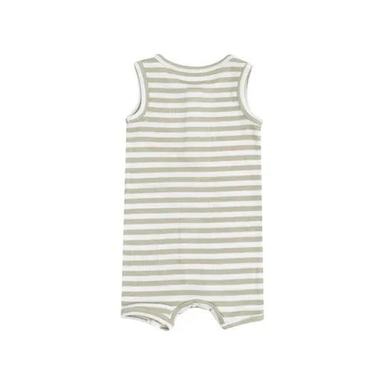 Ribbed Modal Sleeveless Shortie Romper - Stripe Sage