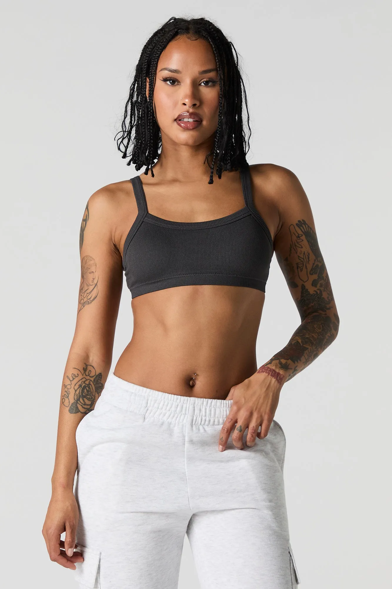 Seamless Ribbed Bralette with Built-In Cups