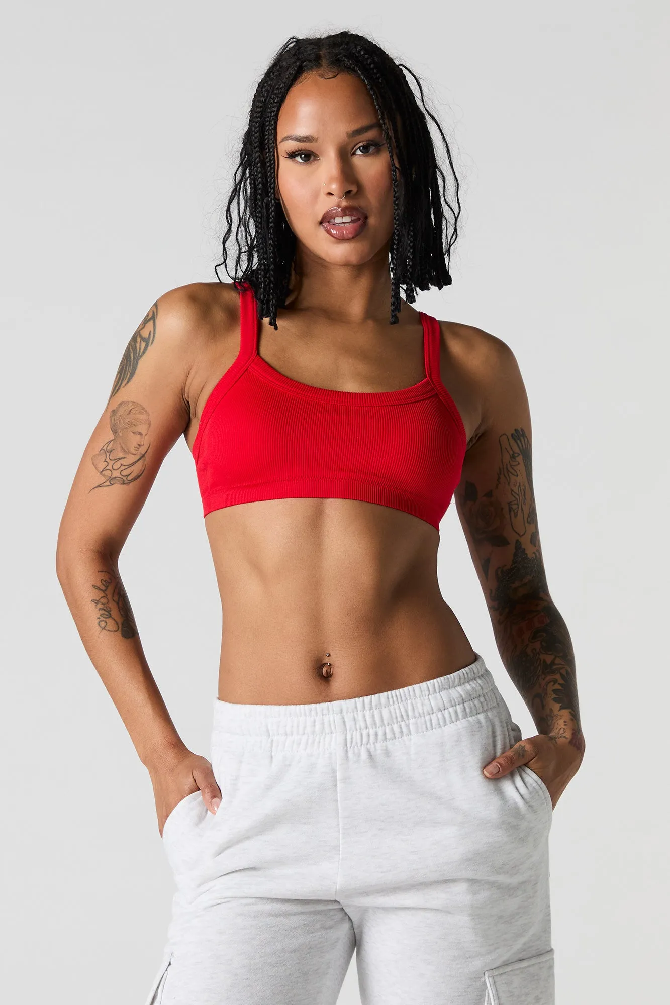Seamless Ribbed Bralette with Built-In Cups
