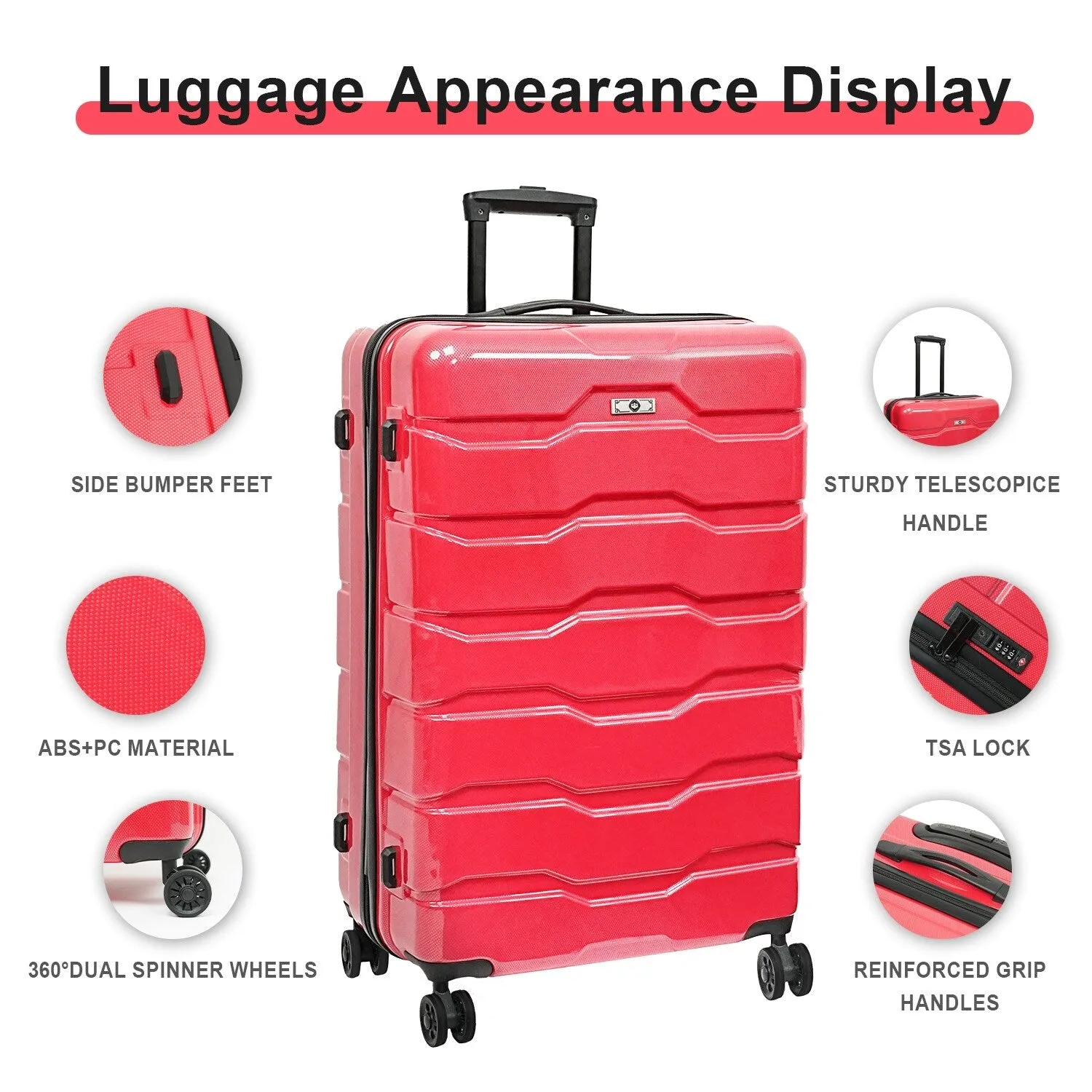 Versatile 3pcs Luggage Sets with Spinner Wheels and TSA Lock, Hardshell Lightweight Suitcase (20/24/28)