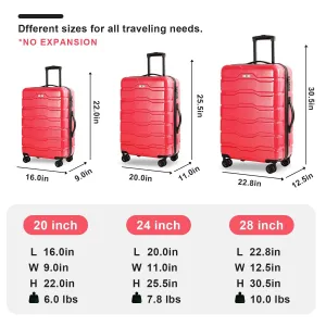 Versatile 3pcs Luggage Sets with Spinner Wheels and TSA Lock, Hardshell Lightweight Suitcase (20/24/28)