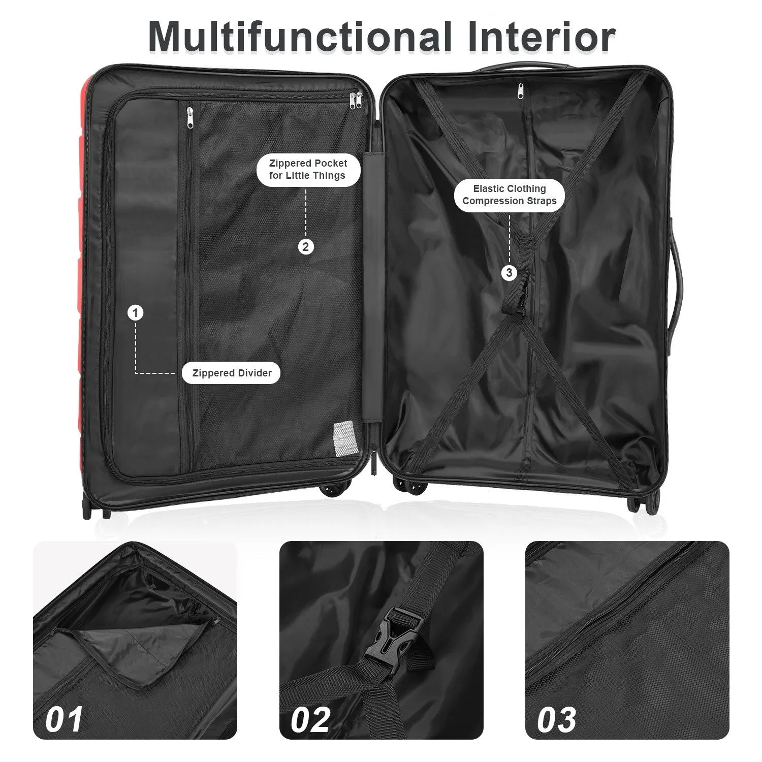 Versatile 3pcs Luggage Sets with Spinner Wheels and TSA Lock, Hardshell Lightweight Suitcase (20/24/28)