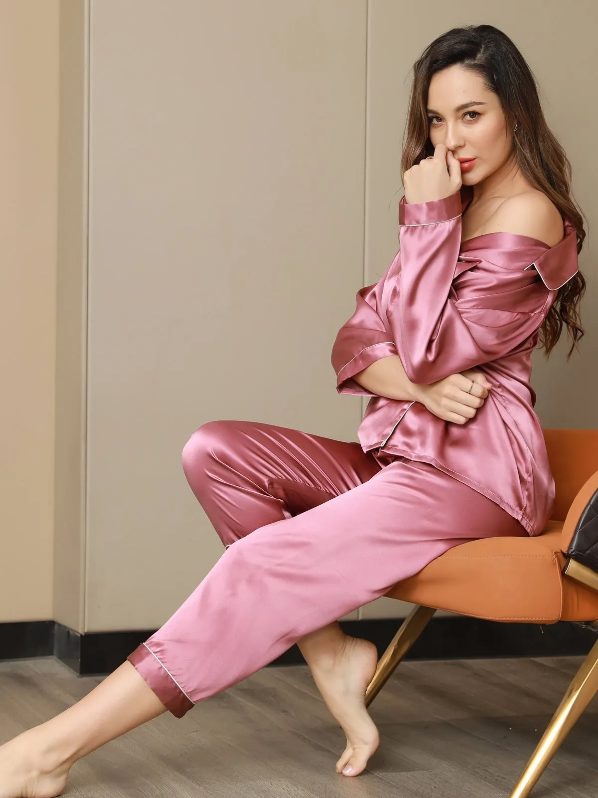Women's 100% Mulberry Silk Classic Full Length Pajama Set