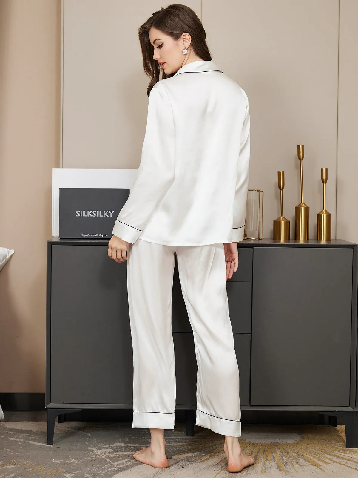 Women's 100% Mulberry Silk Classic Full Length Pajama Set
