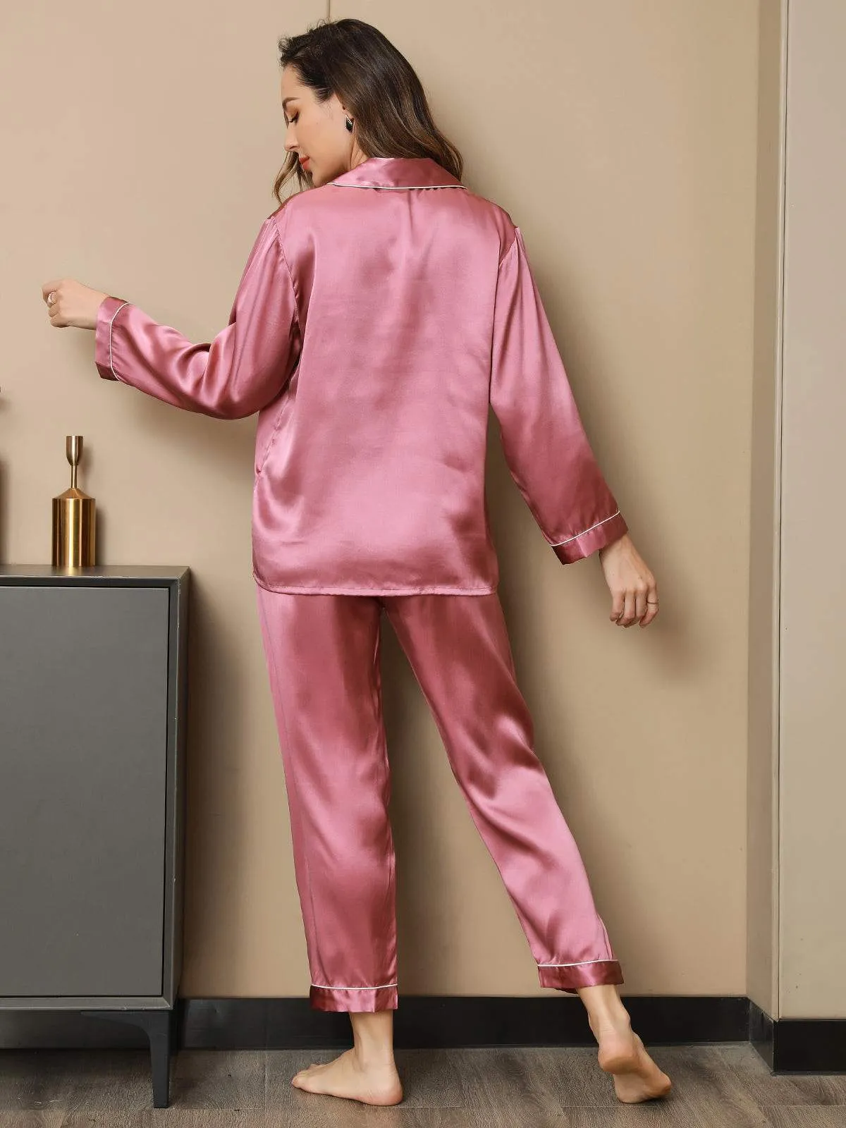 Women's 100% Mulberry Silk Classic Full Length Pajama Set