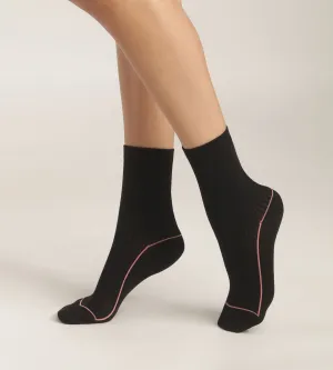 Women's ribbed cotton socks Black with coloured piping Dim Fashion
