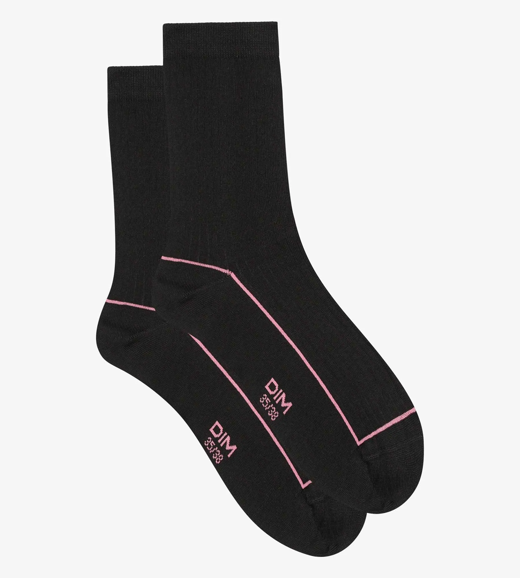 Women's ribbed cotton socks Black with coloured piping Dim Fashion