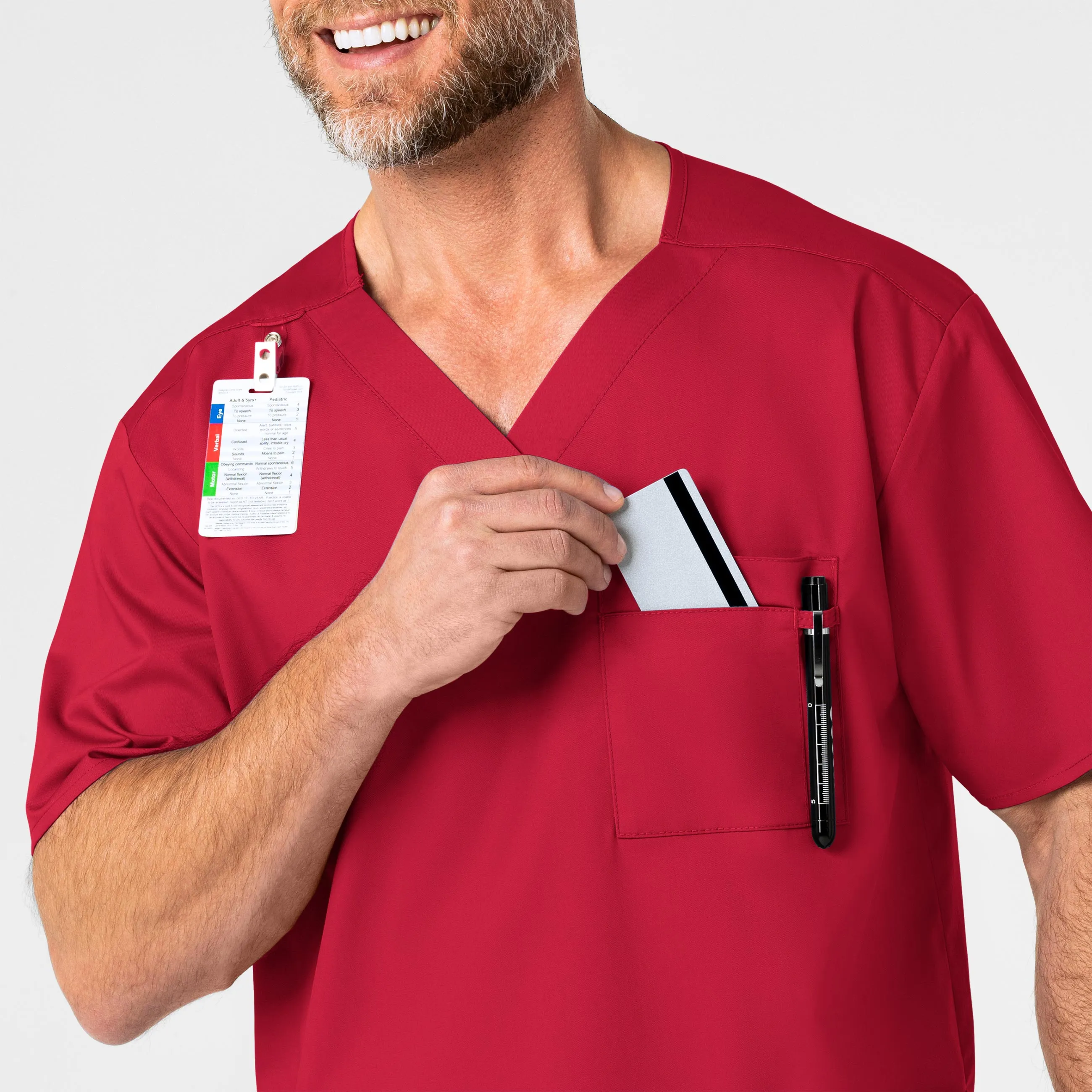 WonderWORK Men's V-Neck Scrub Top - Red