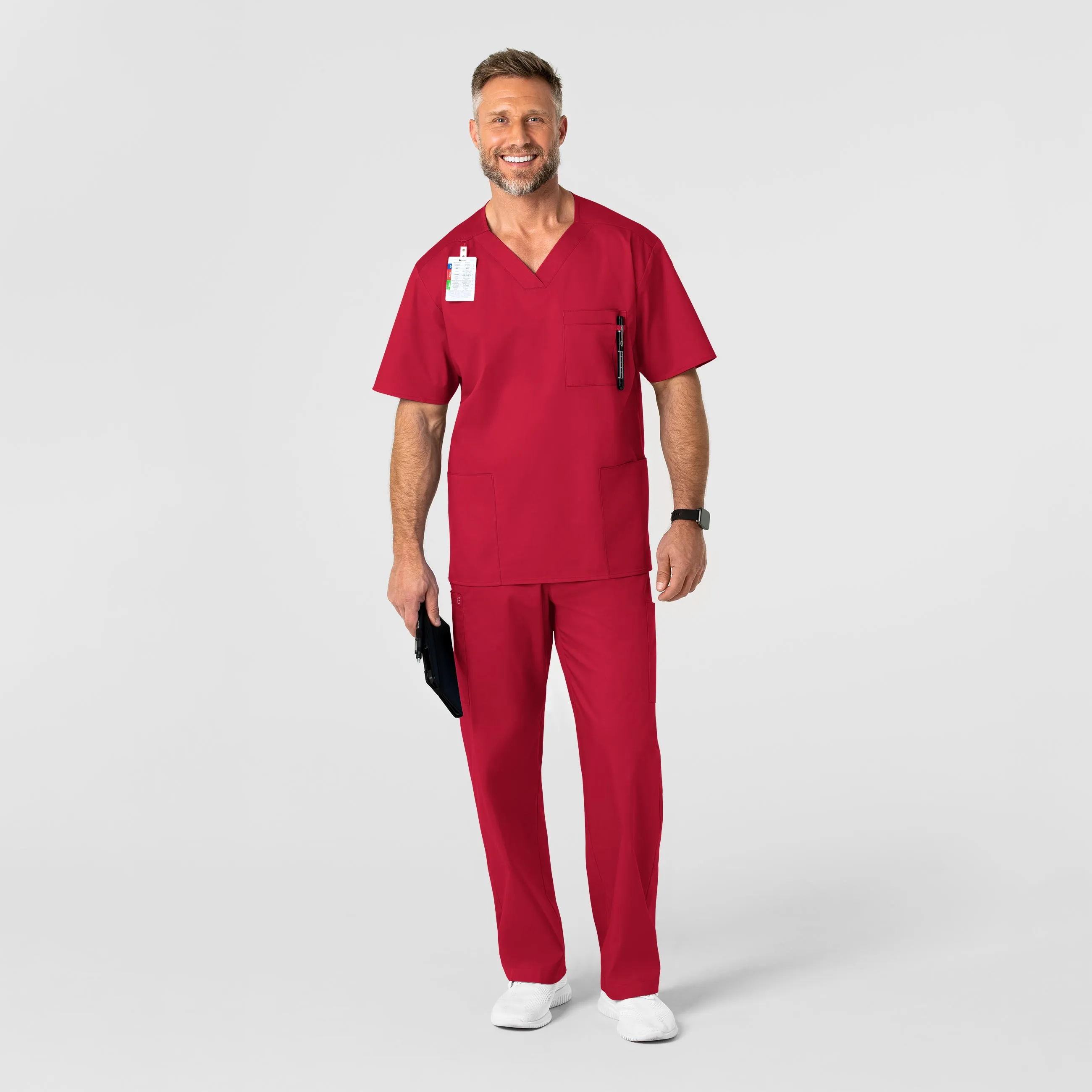 WonderWORK Men's V-Neck Scrub Top - Red