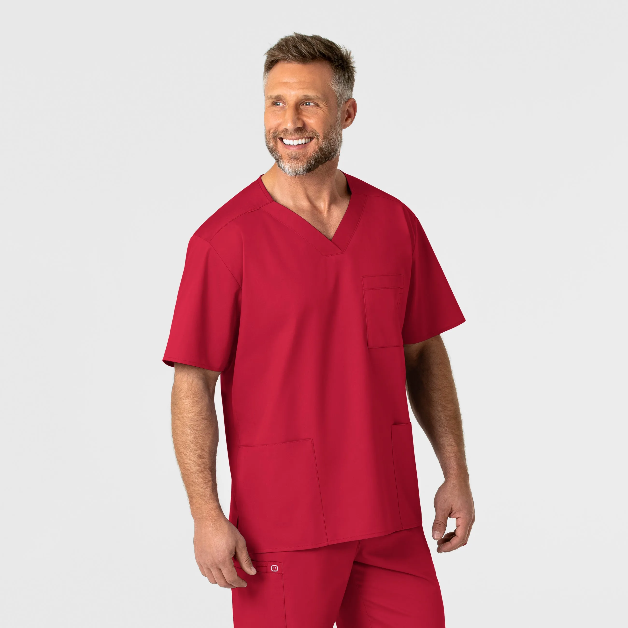 WonderWORK Men's V-Neck Scrub Top - Red